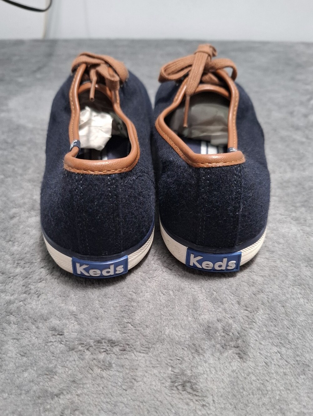 Keds Champion Canvas Shoes Size 9.5 Navy Blue Tan Wool Blend Low Top Sneakers - Picture 8 of 14